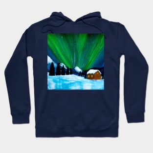 Aurora Borealis Snow Cabin Landscape Hoodie